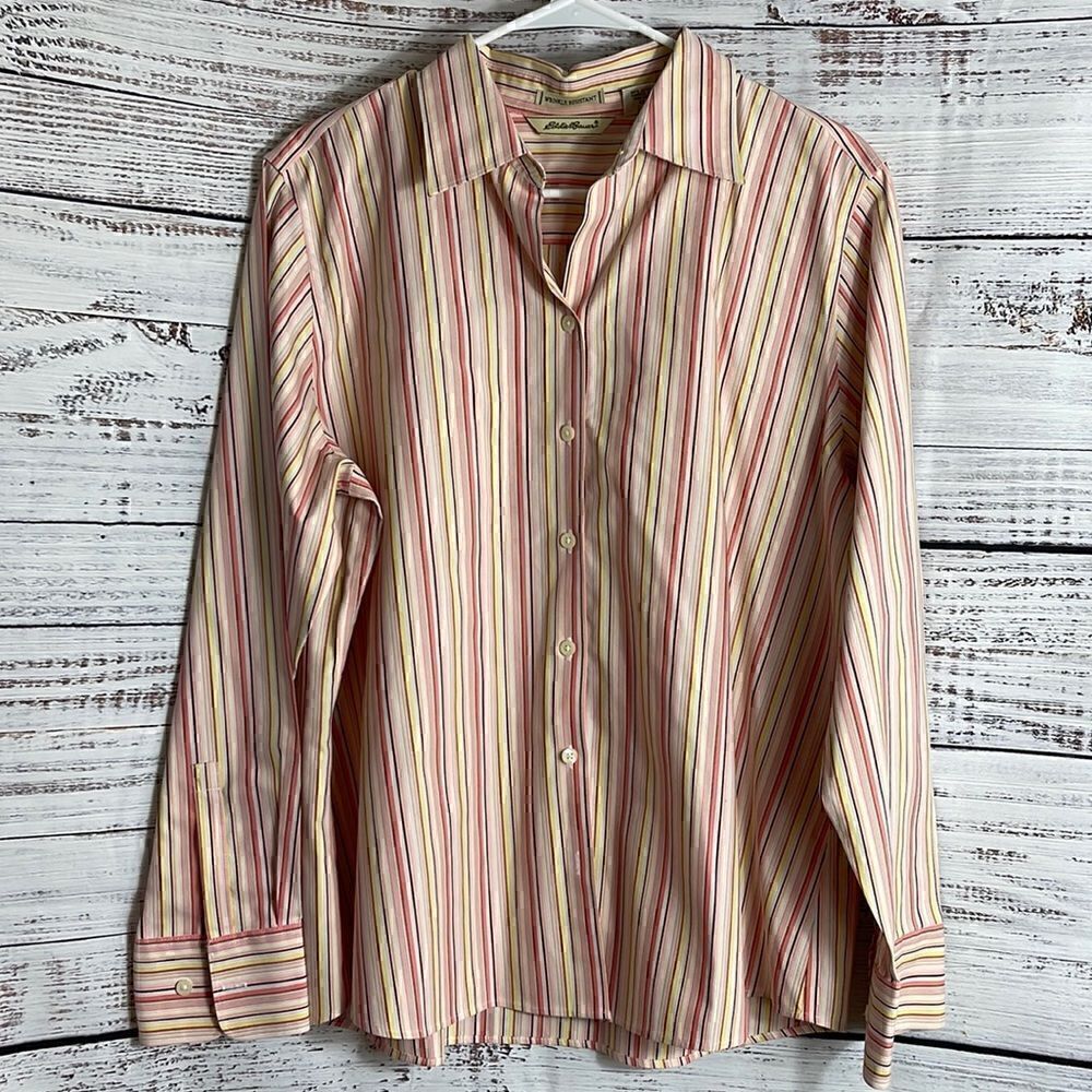 ‎Eddie Bauer Shirt Womens size XL wrinkle resistant Striped cotton